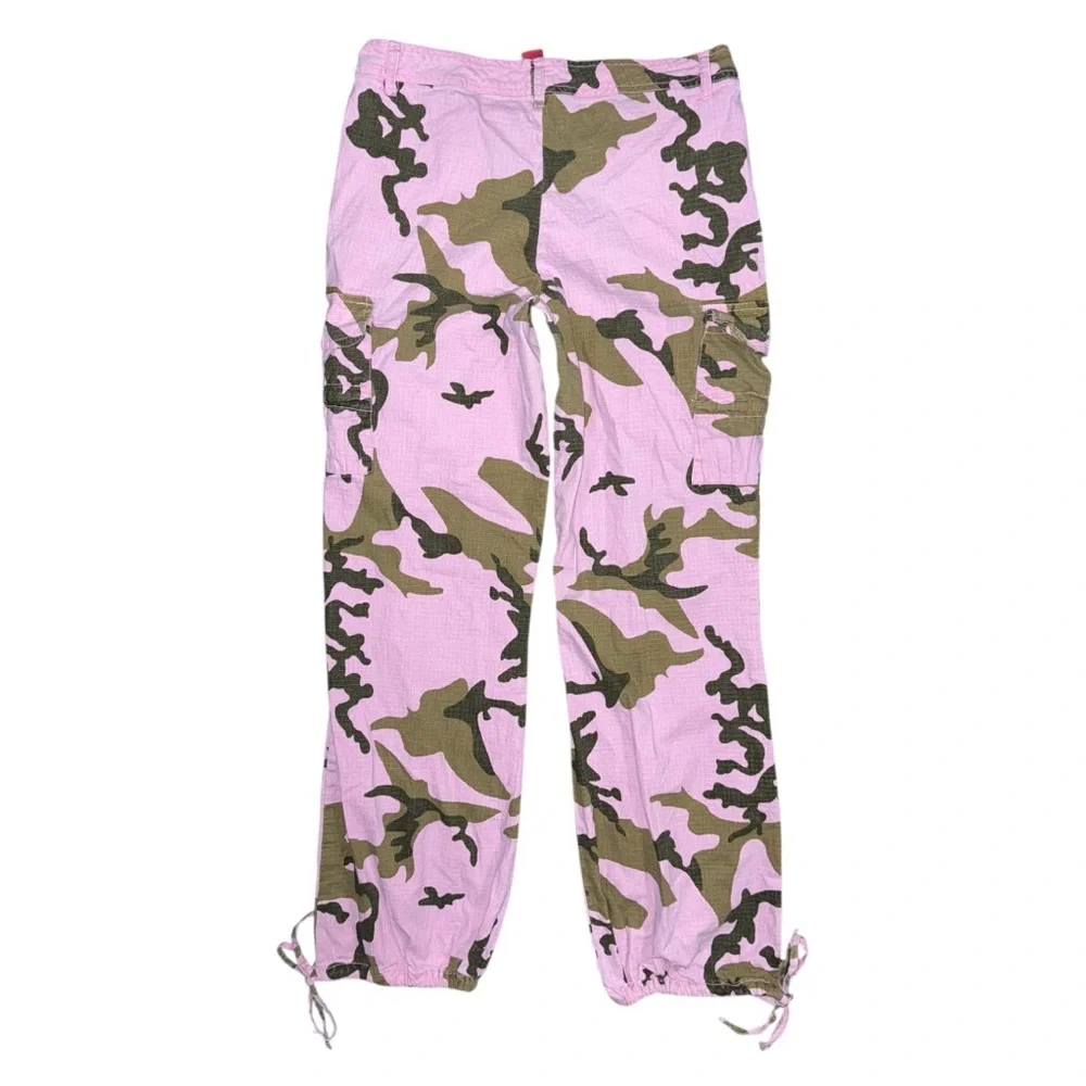 Vintage Y2K Miss Sixteen Pink Camo Cargo Pants 5 / 30 Tie Hem Pockets Parachute